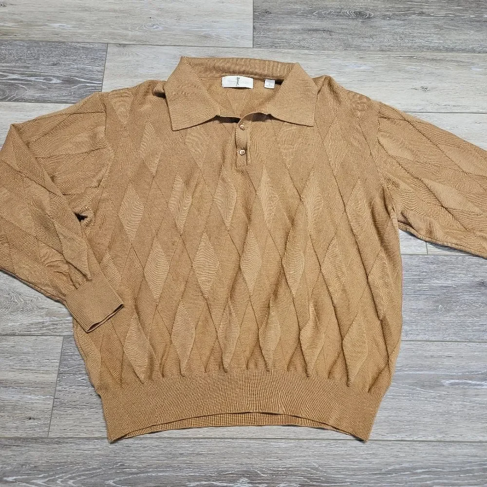 Harry Vardon Textured Collared Golf Sweater Men's XL Eclectic Grandpacore Tan